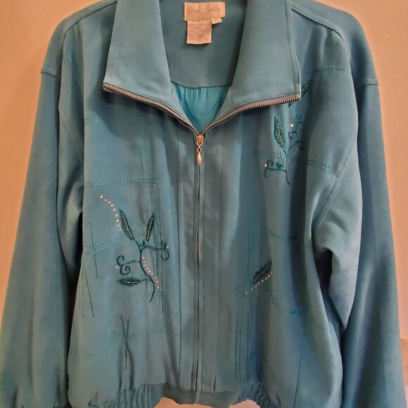 Great Cavalier Jackets & Blazers - Great Cavalier Teal green/ blue faux suede dressy jacket with sequins Large